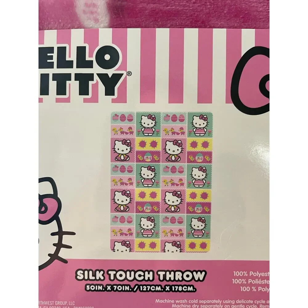Hello Kitty Pink Silk Touch Throw Blanket 50 x 70 Super Soft Plush NEW Stamps